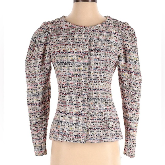 Song of Style Elma Rainbow Tweed Puff Sleeve Blazer Sz Small Preppy Plaid - Picture 2 of 6